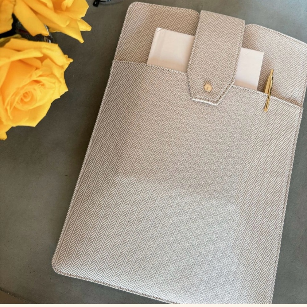 Limited Addition Daily Laptop Clutch by Lindsay Albanese - Gold Herringbone- NWT